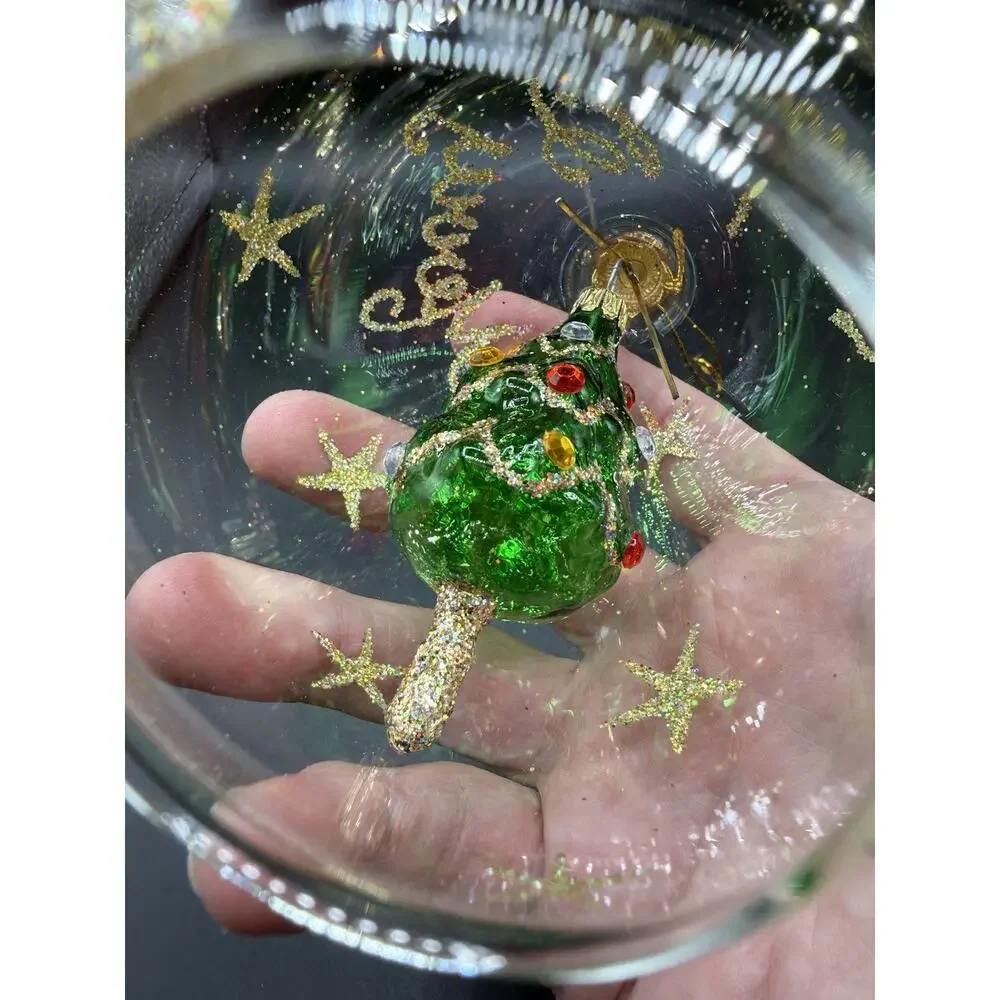 Pier 1 Glass Tree Christmas Ball With Blown Glass Green Tree Inside -T34